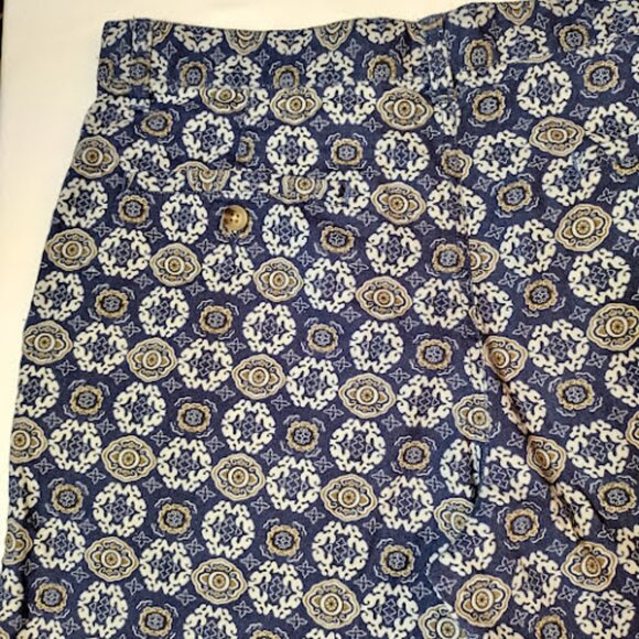BROLETTO Linen Blend All Over Print Boho Preppy Flat Front Golf Shorts 33W - Picture 6 of 10